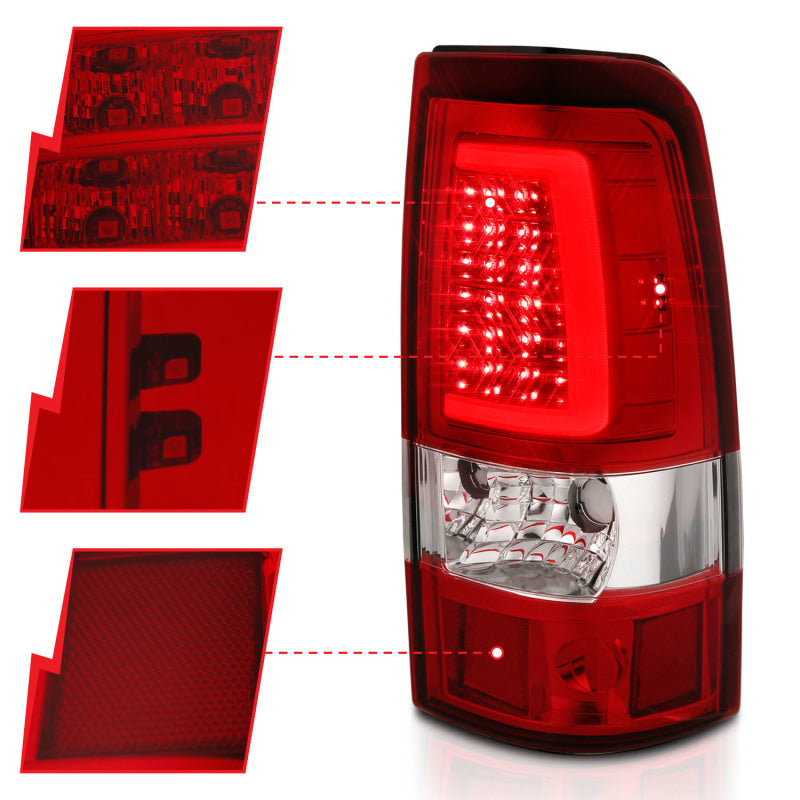 Load image into Gallery viewer, ANZO 2003-2006 Chevy Silverado 1500 LED Taillights Plank Style Chrome With Red/Clear Lens
