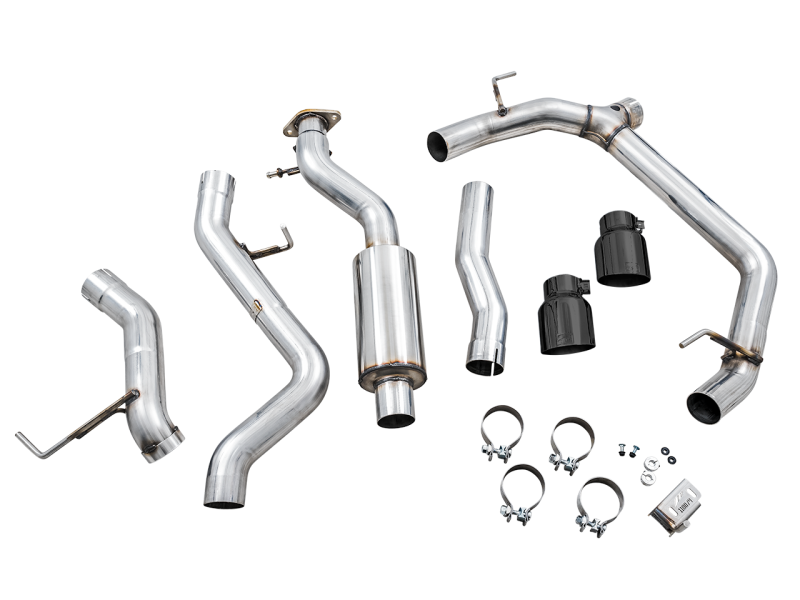 Load image into Gallery viewer, AWE Tuning 2021+ Ford Bronco 0FG Dual Rear Exit Exhaust w/Diamond Black Tips &amp; Bash Guard
