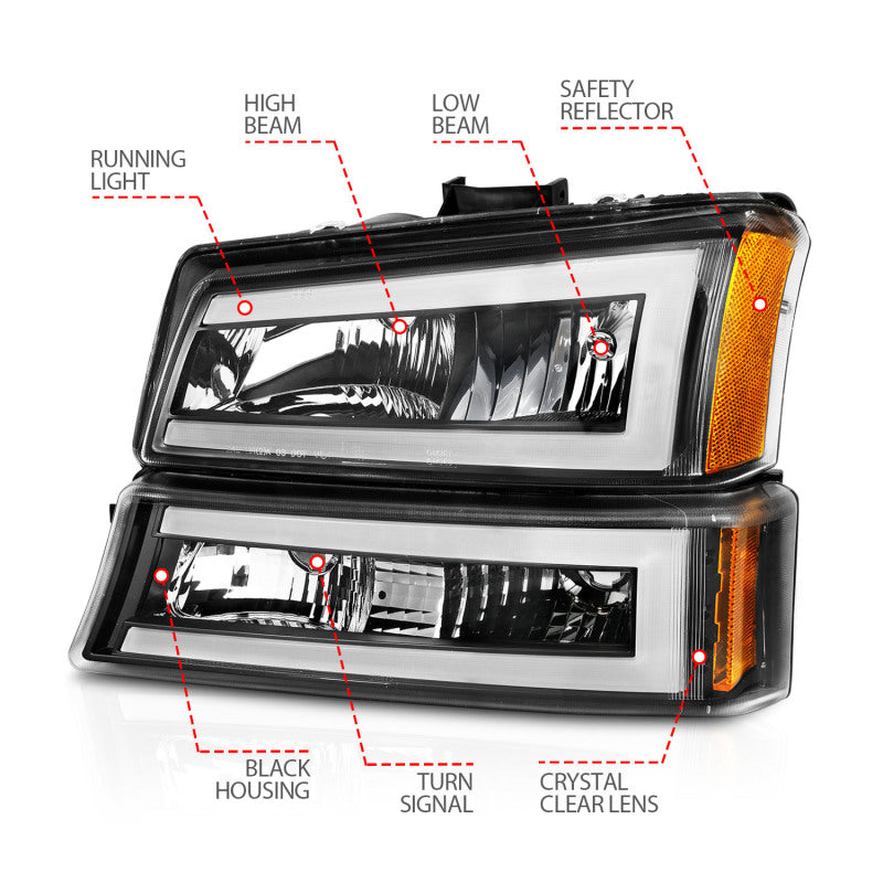 Load image into Gallery viewer, ANZO 2003-2006 Chevrolet Silverado 1500 Crystal Headlights w/ Light Bar Black Housing

