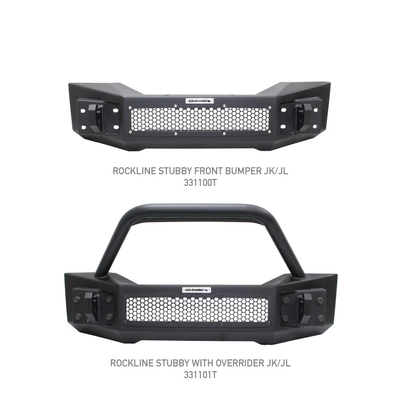 Load image into Gallery viewer, Go Rhino 07-20 Jeep Wrangler JL/JLU/JK/JKU/Gladiator JT Rockline Front Stubby Bumper w/ Overrider
