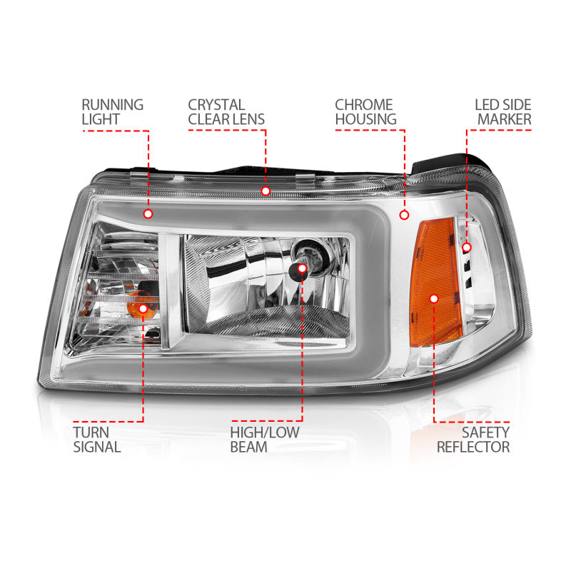 Load image into Gallery viewer, ANZO 2001-2011 Ford Ranger Crystal Headlights w/ Light Bar Chrome Housing
