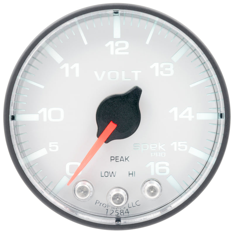 Load image into Gallery viewer, Autometer Spek-Pro Gauge Voltmeter 2 1/16in 16V Stepper Motor W/Peak &amp; Warn Wht/Blk
