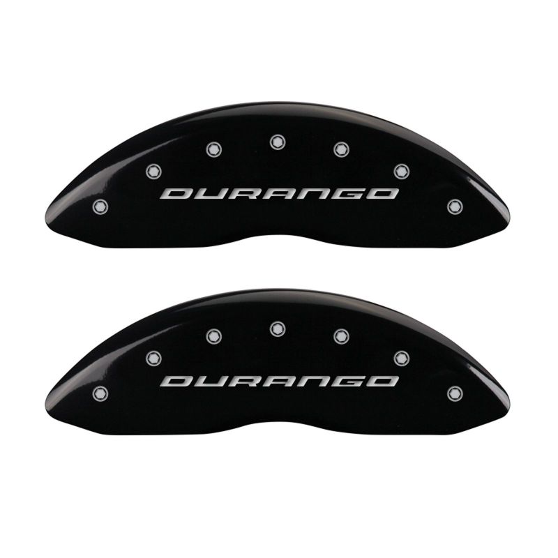 Load image into Gallery viewer, MGP 4 Caliper Covers Engraved Front &amp; Rear With out stripes/Durango Black finish silver ch
