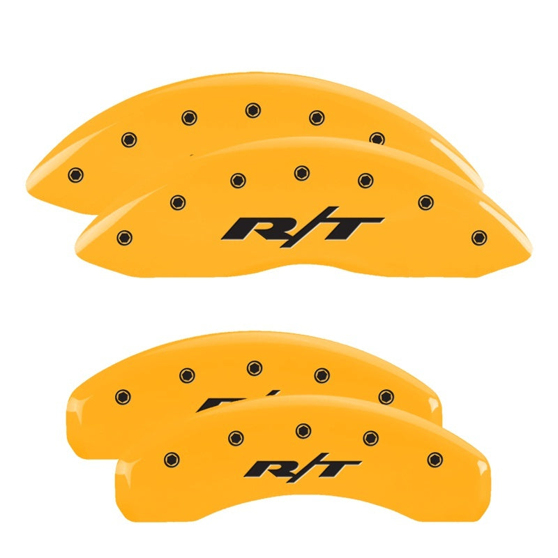 Load image into Gallery viewer, MGP 4 Caliper Covers Engraved Front &amp; Rear Stingray Yellow finish black ch
