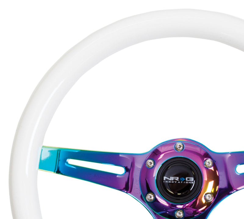 Load image into Gallery viewer, NRG Classic Wood Grain Steering Wheel (350mm) Glow-N-The-Dark Green Grip w/Neochrome 3-Spoke Center
