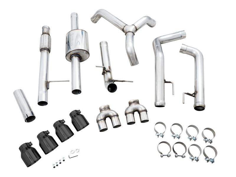 Load image into Gallery viewer, AWE Tuning 4th Gen GM 1500 5.3L 0FG Cat-Back Split Rear Exit (w/ Bumper Cutouts) - Quad Diamond Tips
