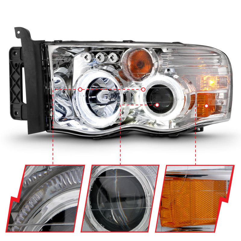 Load image into Gallery viewer, ANZO 2002-2005 Dodge Ram 1500 Projector Headlights w/ Halo Chrome Clear Amber
