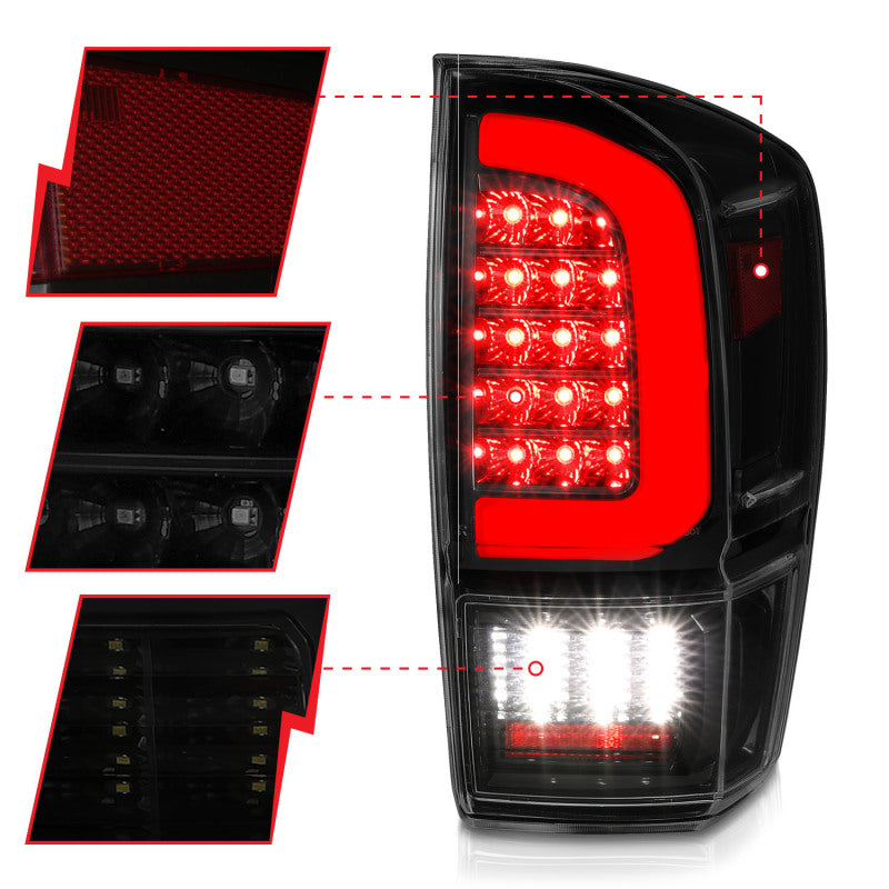 Load image into Gallery viewer, ANZO 16-21 Toyota Tacoma LED Tail Lights - w/ Light Bar Sequential Black Housing &amp; Smoke Lens
