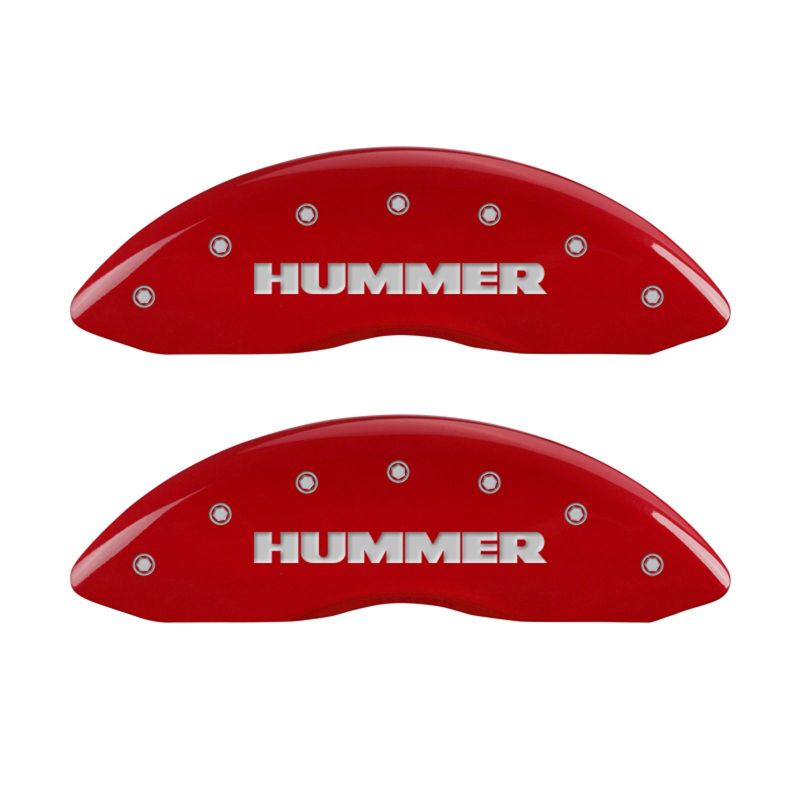 Load image into Gallery viewer, MGP 4 Caliper Covers Engraved Front &amp; Rear Hummer Red finish silver ch
