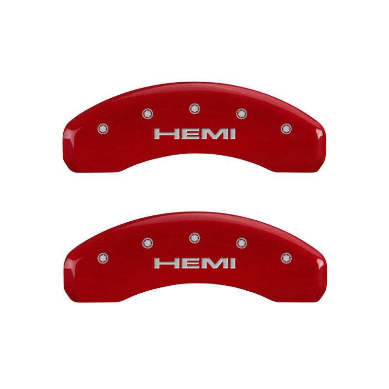 Load image into Gallery viewer, MGP 4 Caliper Covers Engraved Front &amp; Rear Hemi Red finish silver ch
