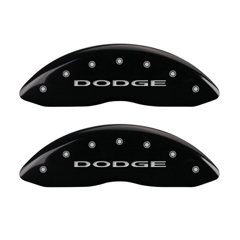 Load image into Gallery viewer, MGP 4 Caliper Covers Engraved Front &amp; Rear With out stripes/Dodge Black finish silver ch
