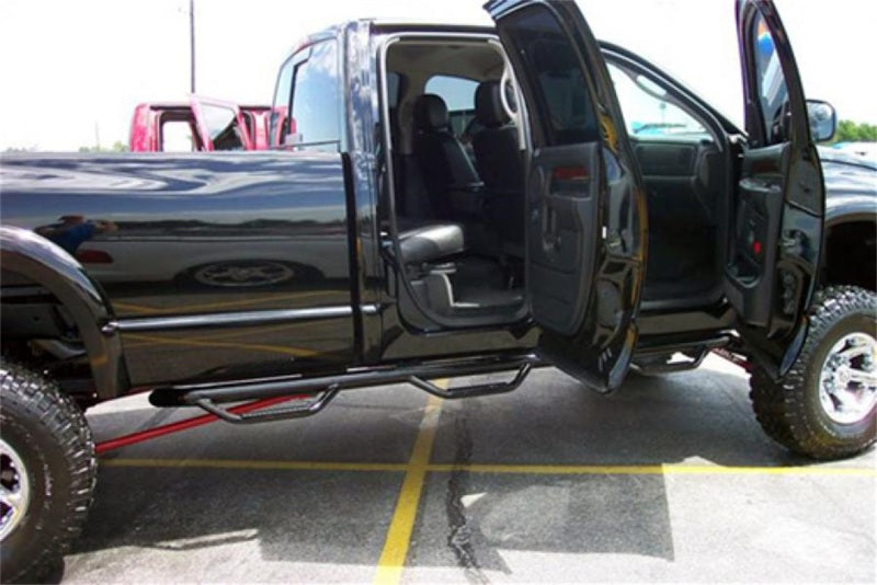 Load image into Gallery viewer, N-Fab Nerf Step 02-08 Dodge Ram 1500/2500/3500 Quad Cab 8ft Bed - Gloss Black - Bed Access - 3in
