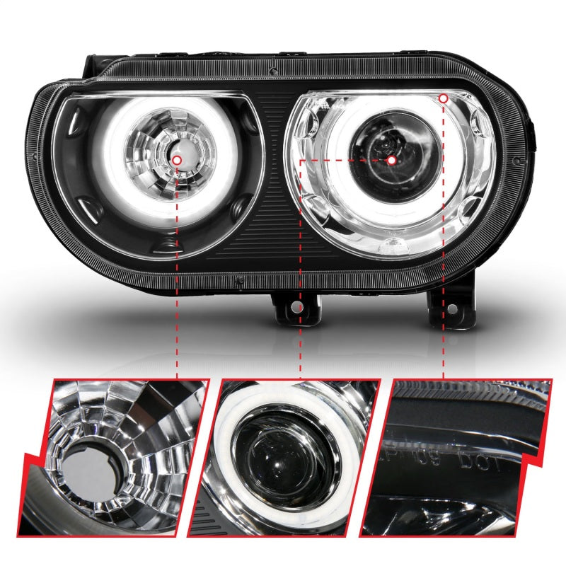 Load image into Gallery viewer, ANZO 2008-2014 Dodge Challenger Projector Headlights w/ Halo Black (CCFL)
