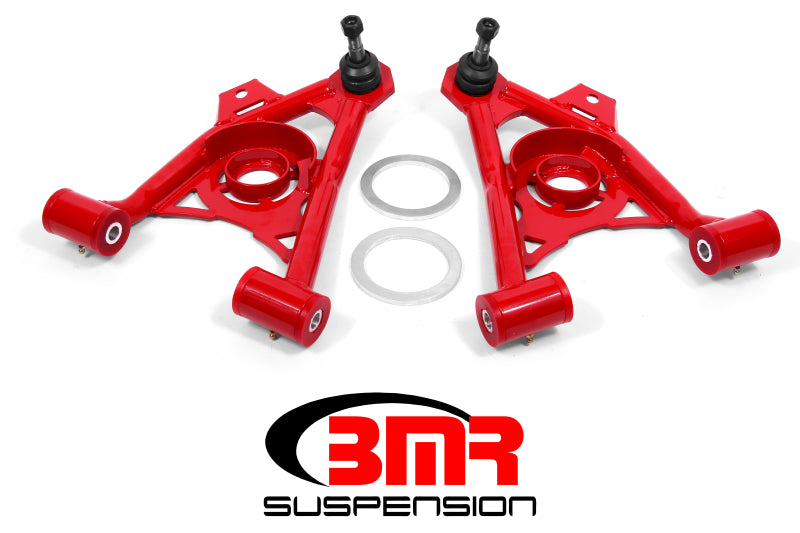 Load image into Gallery viewer, BMR 94-04 Mustang Lower Non-Adj. A-Arms (Poly) w/ Tall Ball Joint / Spring Pocket - Red
