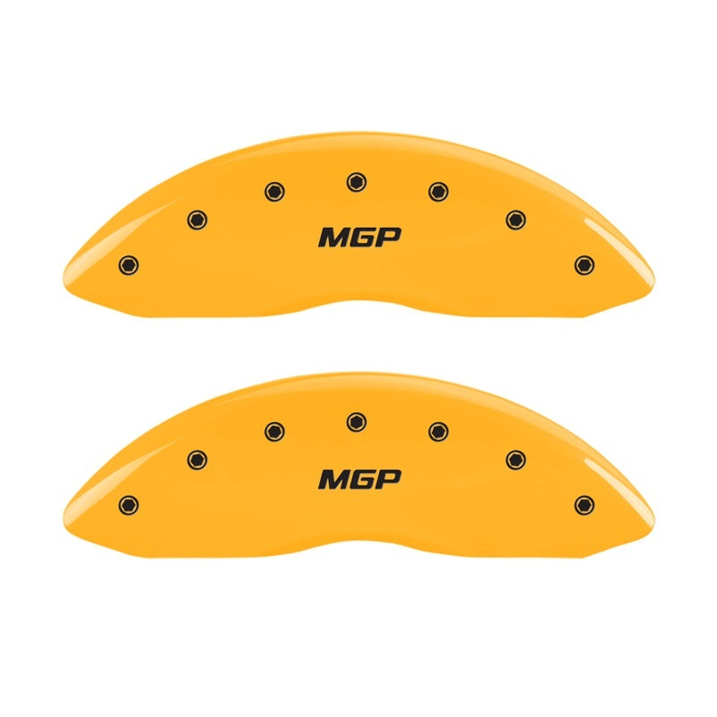 Load image into Gallery viewer, MGP Front set 2 Caliper Covers Engraved Front MGP Yellow finish black ch
