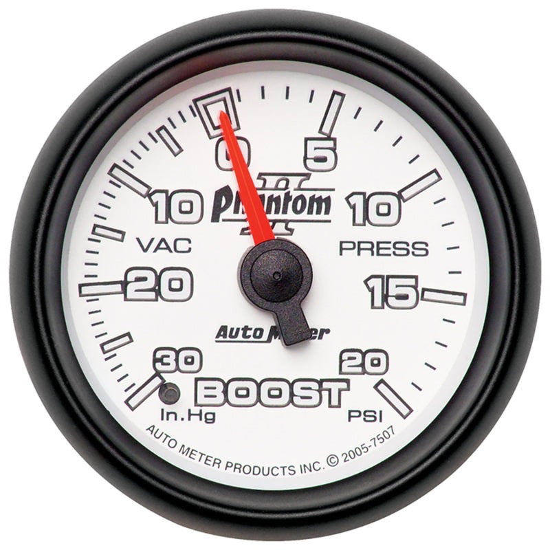Load image into Gallery viewer, Autometer Phantom II 52.4mm Mechanical Vacuum / Boost Gauge 30 In. HG/20 PSI
