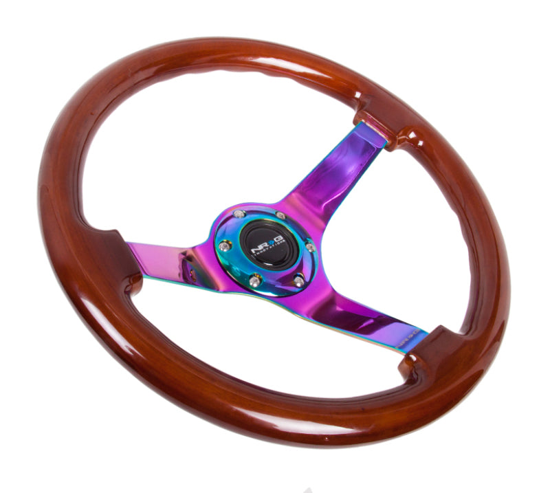 Load image into Gallery viewer, NRG Reinforced Steering Wheel (350mm / 3in. Deep) Classic Dark Wood w/4mm Neochrome Solid 3-Spoke
