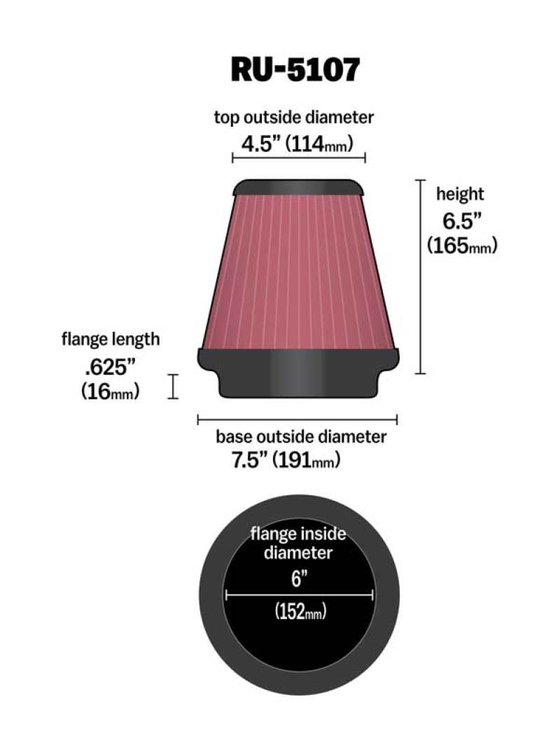 Load image into Gallery viewer, K&amp;N Universal Air Filter 6in Flange / 7-1/2in Base / 4-1/2in Top / 6-1/2in Height
