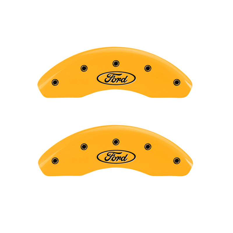 Load image into Gallery viewer, MGP 2 Caliper Covers Engraved Front Oval Logo/Ford Yellow Finish Blk Char 2002 Ford Ranger
