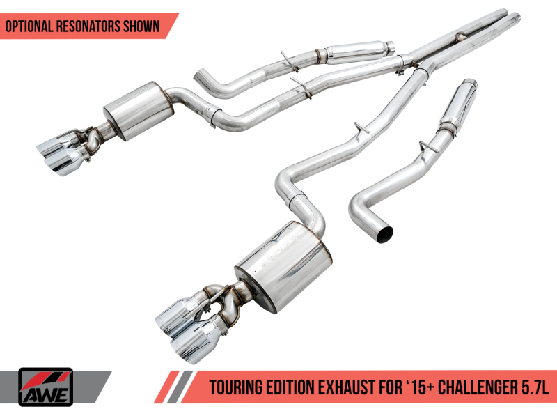 Load image into Gallery viewer, AWE Tuning 2017+ Challenger 5.7 Touring Edition Exhaust - Non-Resonated - Diamond Black Quad Tips
