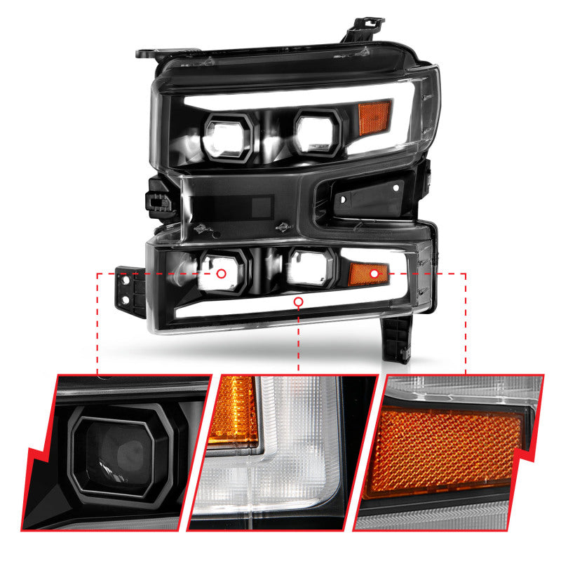 Load image into Gallery viewer, ANZO 19-22 Chevrolet Silverado 1500 LED Proj HL w/Lgt Bar SwBk Seq. Blk w/In. Light - Passenger Side
