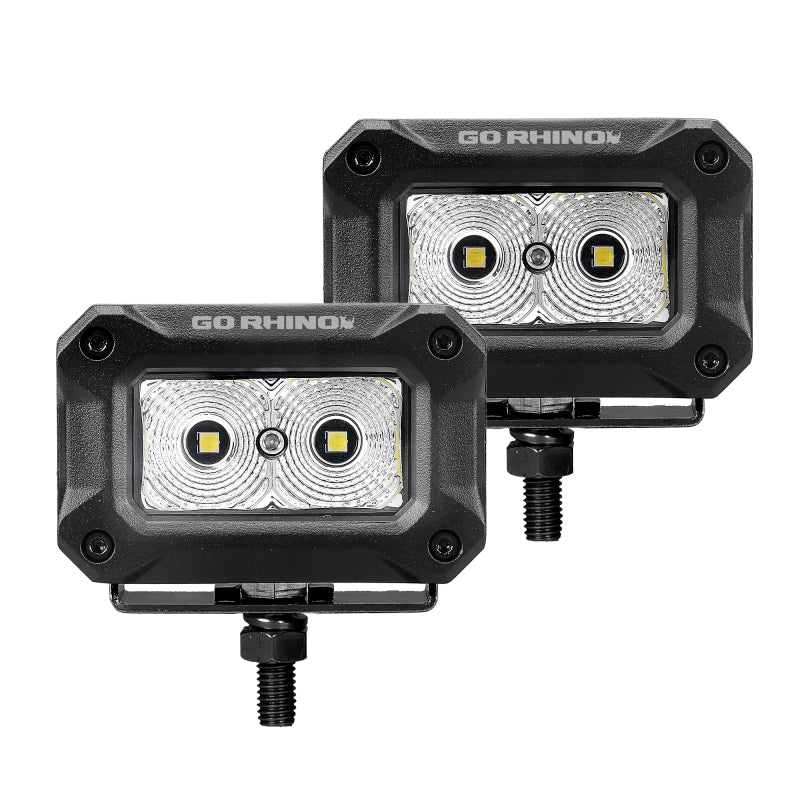 Load image into Gallery viewer, Go Rhino Xplor Bright Series Rectangle LED Flood Light Kit (Surface/Thread Std Mnt) 3x2 - Blk (Pair)
