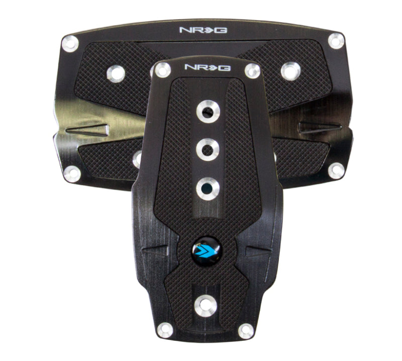 Load image into Gallery viewer, NRG Brushed Aluminum Sport Pedal A/T - Black w/Black Rubber Inserts
