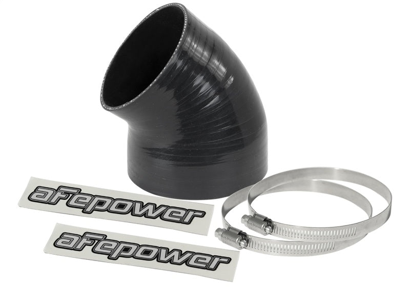 Load image into Gallery viewer, aFe Magnum FORCE CAI Univ. Silicone (4.125in to 3.5in ID / 49 Deg.) Elbow Reducing Coupler - Black
