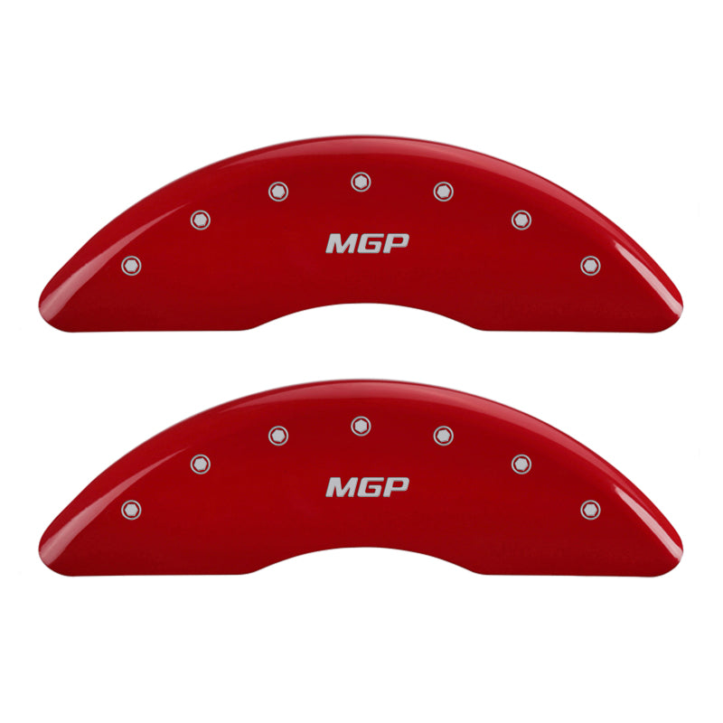 Load image into Gallery viewer, MGP 4 Caliper Covers Engraved Front &amp; Rear GMC Red finish silver ch
