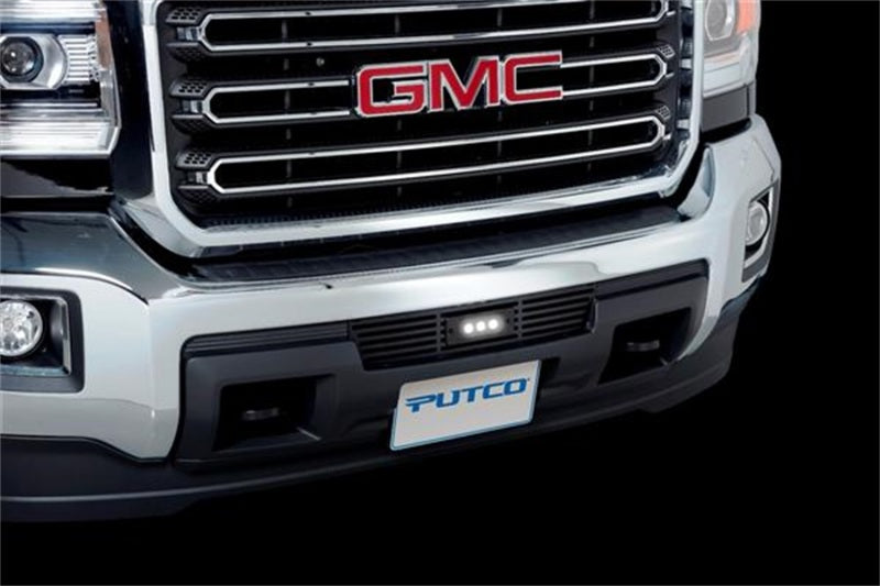 Load image into Gallery viewer, Putco 15-19 GMC Sierra HD Black Bar Design Bumper Grille Insert w/ Flush 6in Luminix Light Bar
