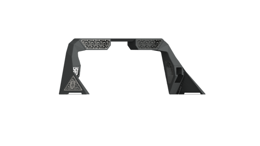 Road Armor 14-18 Chevy 1500 iD Headache Rack w/Bedrail Pods/Dual 10in Pod/Brake Lamp Relief/iD - Raw