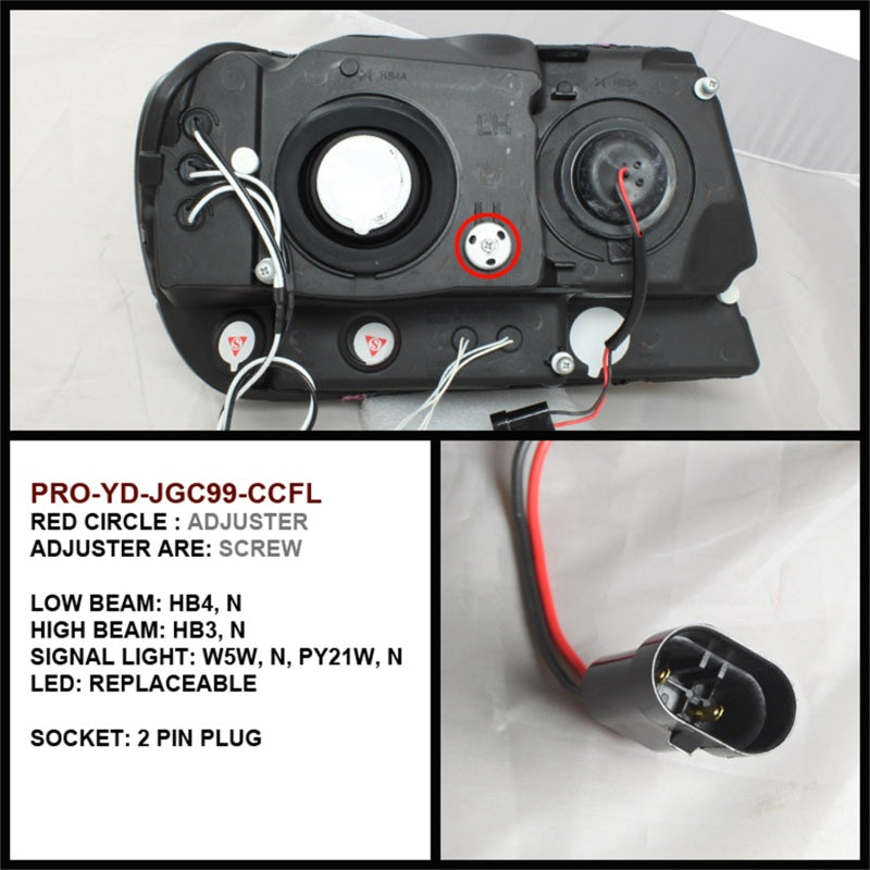 Load image into Gallery viewer, Spyder Jeep Grand Cherokee 99-04 Projector Headlights CCFL Halo LED Blk - PRO-YD-JGC99-CCFL-BK

