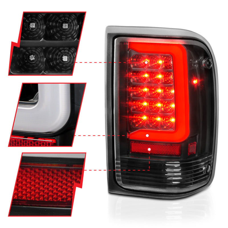 Load image into Gallery viewer, ANZO 1993-1997 Ford  Ranger LED Tail Lights w/ Light Bar Black Housing Clear Lens
