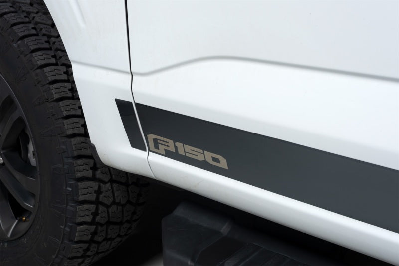 Load image into Gallery viewer, Putco 2021 Ford F-150 Super Crew 5.5ft Box Ford Licensed Blk Platinum Rocker Panels (4.25in 12pc)
