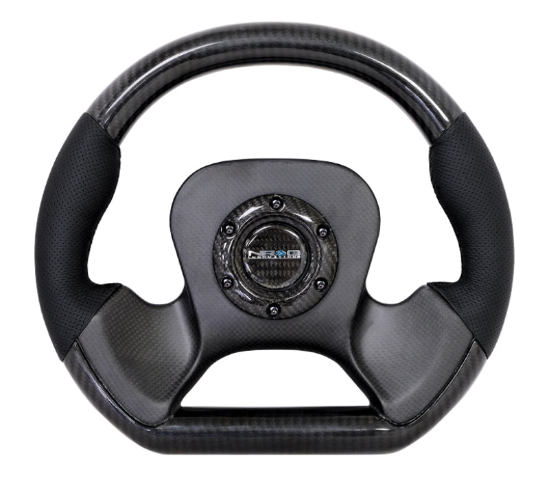 Load image into Gallery viewer, NRG Carbon Fiber Steering Wheel (320mm) CF Center Plate &amp; Two-Tone Carbon w/Leather Trim Handles
