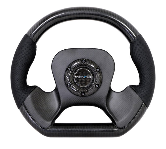 NRG Carbon Fiber Steering Wheel (320mm) CF Center Plate & Two-Tone Carbon w/Leather Trim Handles