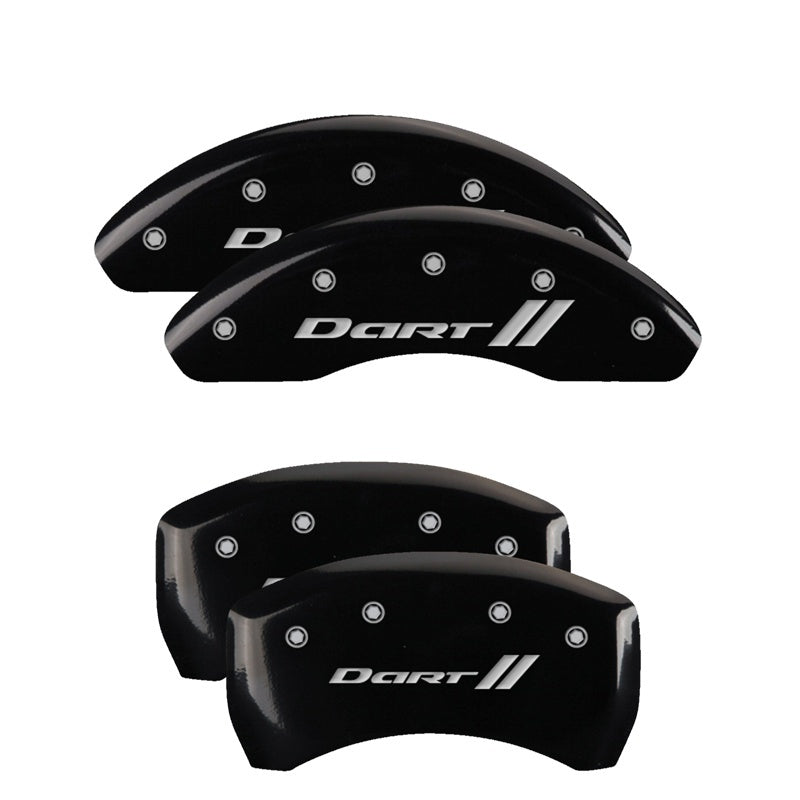 Load image into Gallery viewer, MGP 4 Caliper Covers Engraved Front &amp; Rear Silverado Black finish silver ch
