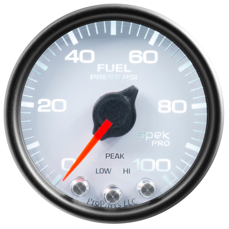 Load image into Gallery viewer, Autometer Spek-Pro Gauge Fuel Press 2 1/16in 100psi Stepper Motor W/Peak &amp; Warn Wht/Blk
