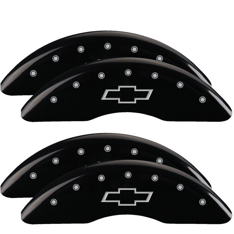 Load image into Gallery viewer, MGP 4 Caliper Covers Engraved Front &amp; Rear Bowtie Black finish silver ch
