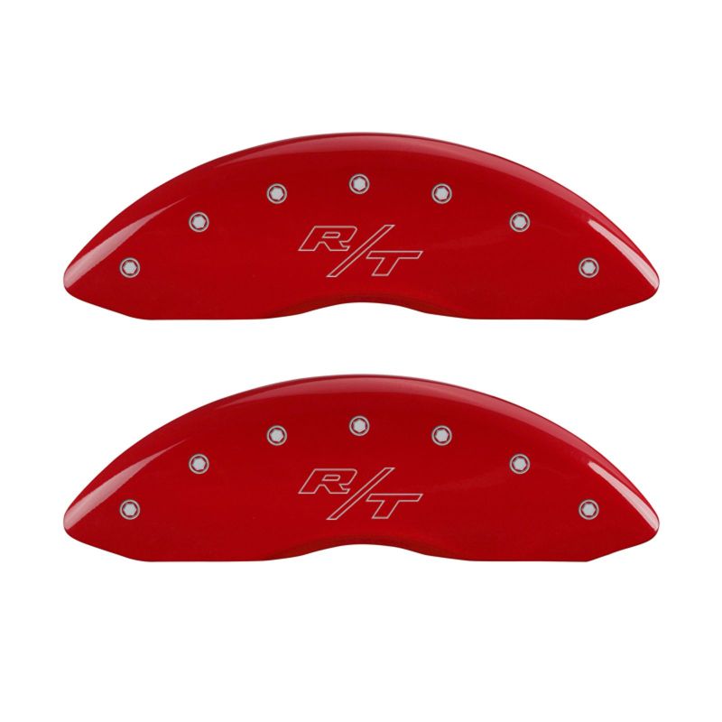 Load image into Gallery viewer, MGP 4 Caliper Covers Engraved Front &amp; Rear Vintage Style/RT Red finish silver ch
