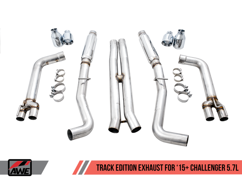 Load image into Gallery viewer, AWE Tuning 2017+ Dodge Challenger 5.7L Track Edition Exhaust - Chrome Silver Quad Tips
