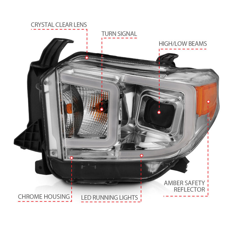 Load image into Gallery viewer, ANZO 14-17 Toyota Tundra Plank Style Projector Headlights Chrome w/ Amber
