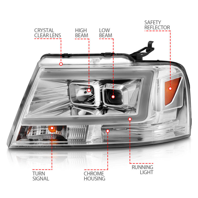 Load image into Gallery viewer, ANZO 2004-2008 Ford  F-150 Projector Headlights w/ Light Bar Chrome Housing
