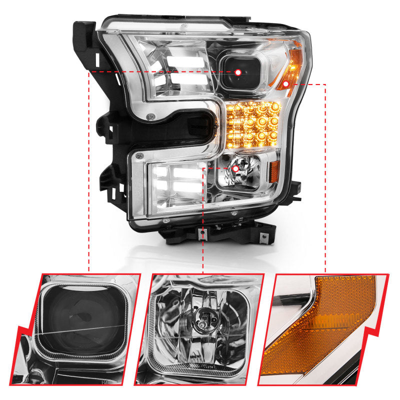 Load image into Gallery viewer, ANZO 15-17 Ford F-150 Proj Headlights w/ Plank Style Design Chrome w/ Amber Sequential Turn Signal
