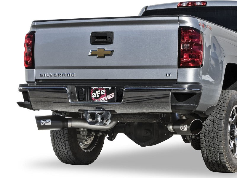 Load image into Gallery viewer, aFe Atlas Exhaust 4in Dual DPF-Back Al Steel w/ Black Tips 16-17 GM Diesel Truck V8-6.6L (td) LML
