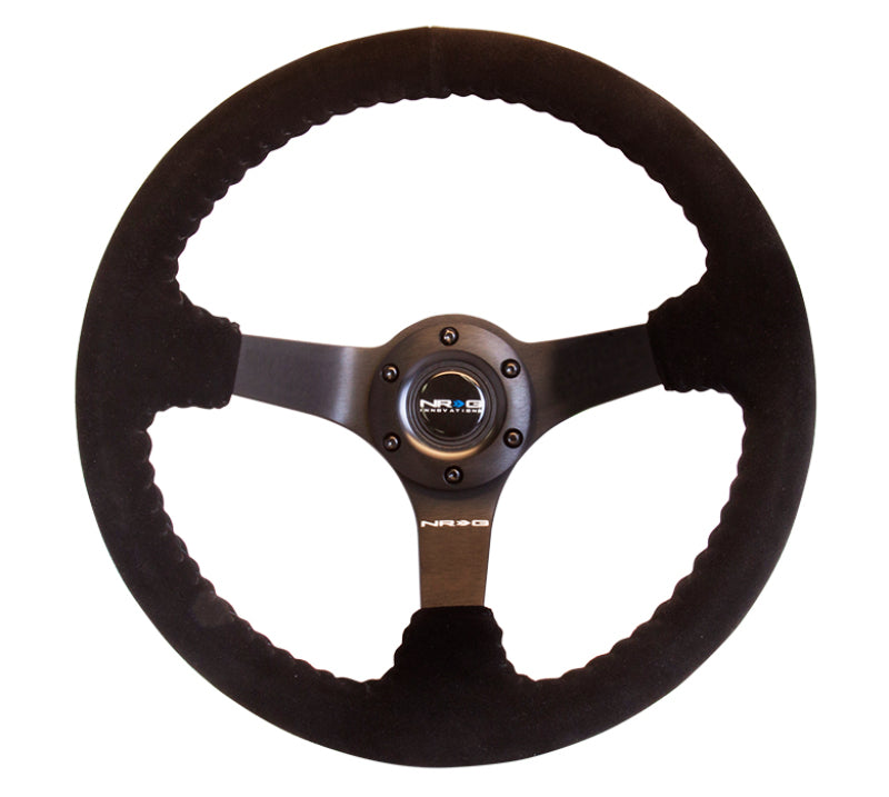 Load image into Gallery viewer, NRG Reinforced Steering Wheel (350mm / 3in. Deep) Blk Suede w/Blk BBall Stitch (Odi Bakchis Edition)
