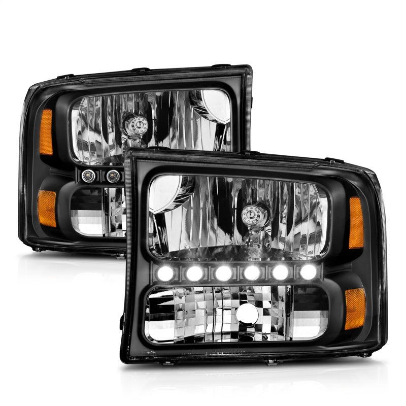 Load image into Gallery viewer, ANZO 2000-2004 Ford Excursion Crystal Headlights Black w/ LED 1pc
