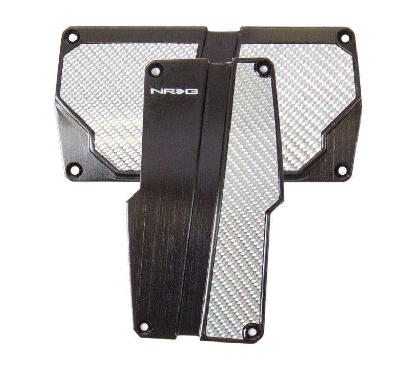 Load image into Gallery viewer, NRG Brushed Aluminum Sport Pedal A/T - Black w/Silver Carbon
