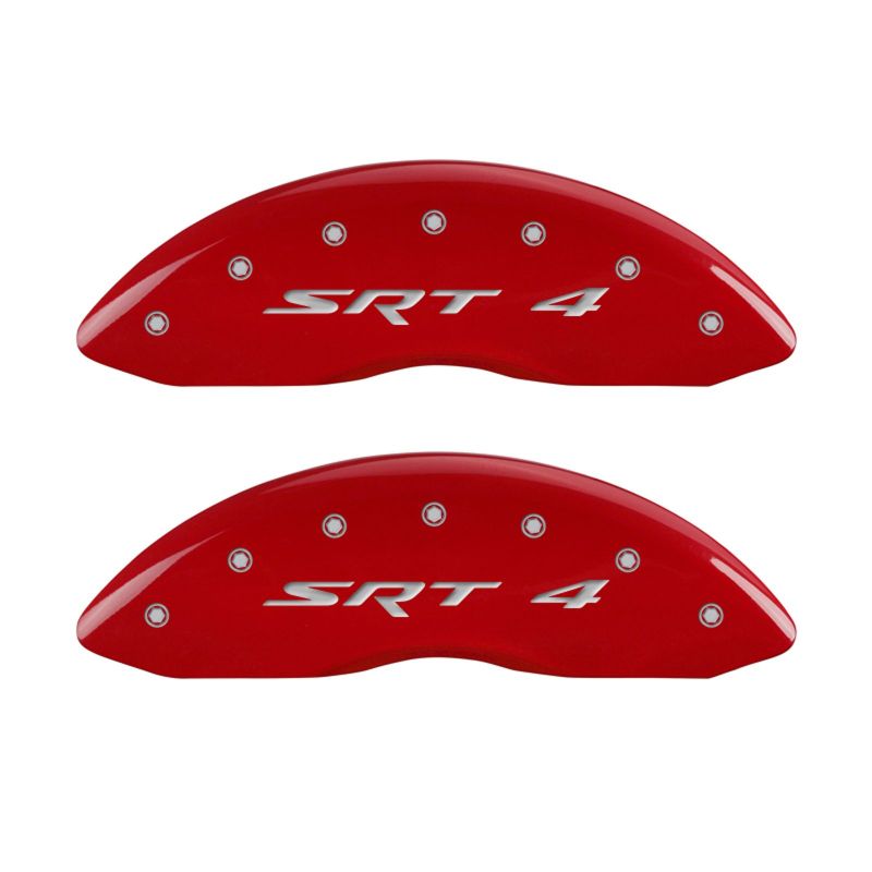 Load image into Gallery viewer, MGP 4 Caliper Covers Engraved Front Charger Engraved Rear RT Red finish silver ch
