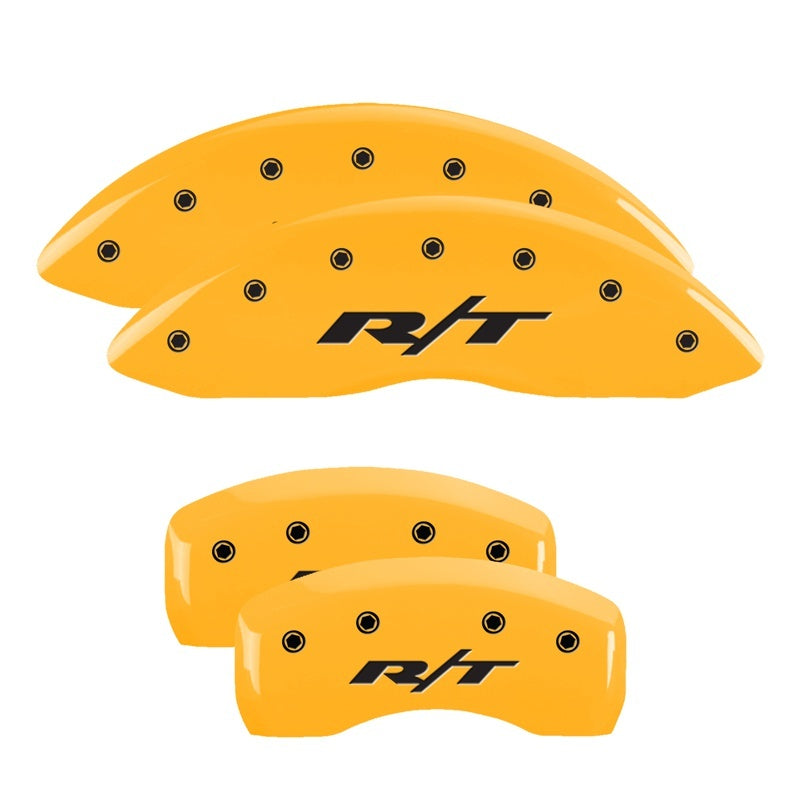 Load image into Gallery viewer, MGP 4 Caliper Covers Engraved Front C5/Corvette Engraved Rear C5/Z06 Yellow finish black ch
